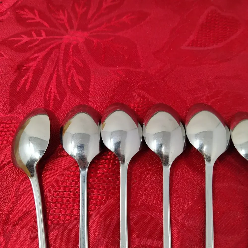8X LH Tsp Colonial Shell Stainless Long Handled Tea Malt Spoons Korea